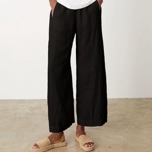 Velvet by Graham & Spencer Lola Black Wide Leg Cropped Linen Pants Size L